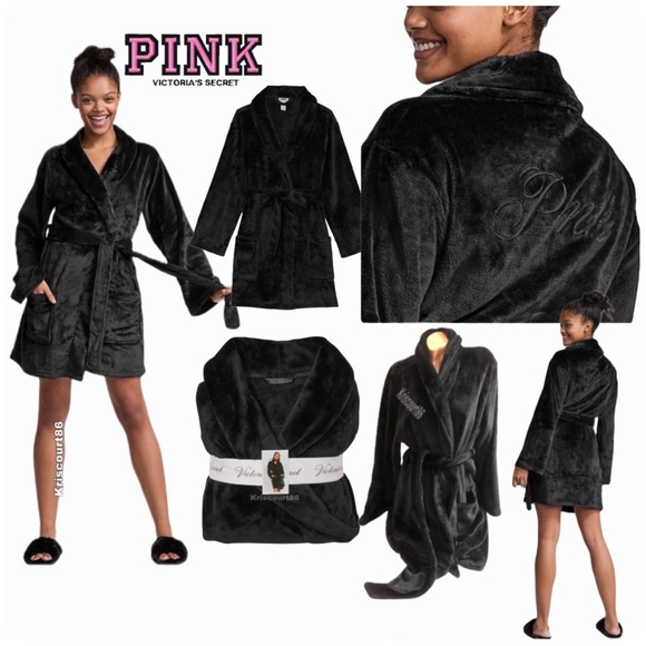 VS PINK Robe & Black & Silver Bling Slippers NEW WITH TAGS - Picture 16 of 16